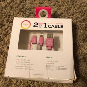 Pink phone charger 6ft 2in 1 cable